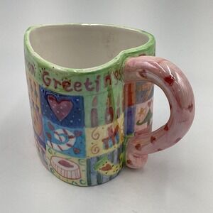 Brighton Heart Shaped Mug Seasonal Greetings Hand Painted Ceramic